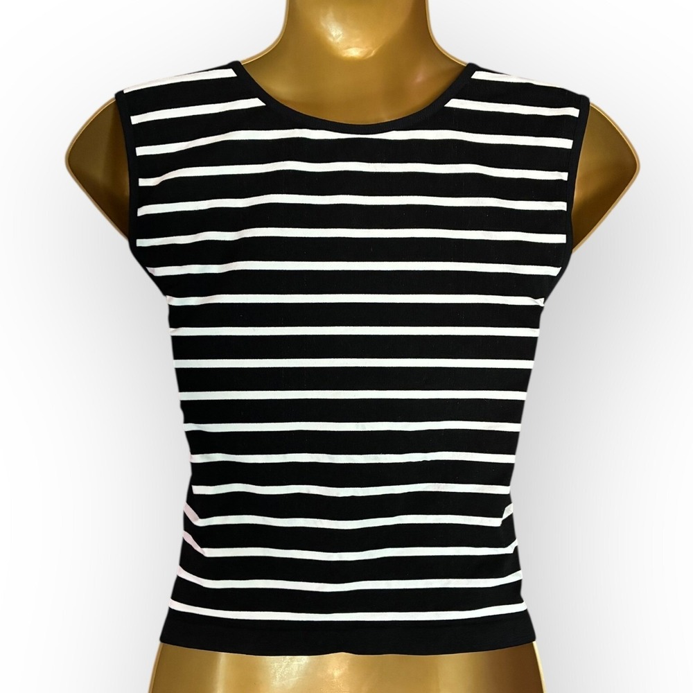 Intimately Free People Striped Tank Top Black White M/L Scoop Neck Stretch NWOT - Picture 2 of 3